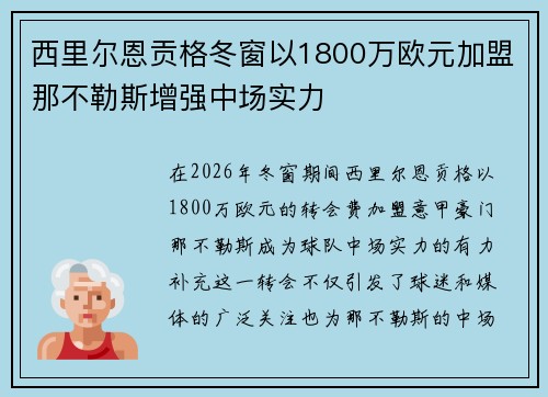 西里尔恩贡格冬窗以1800万欧元加盟那不勒斯增强中场实力